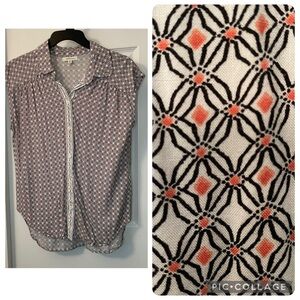 Max Studio Diamond Pattern Button Up Blouse Top M